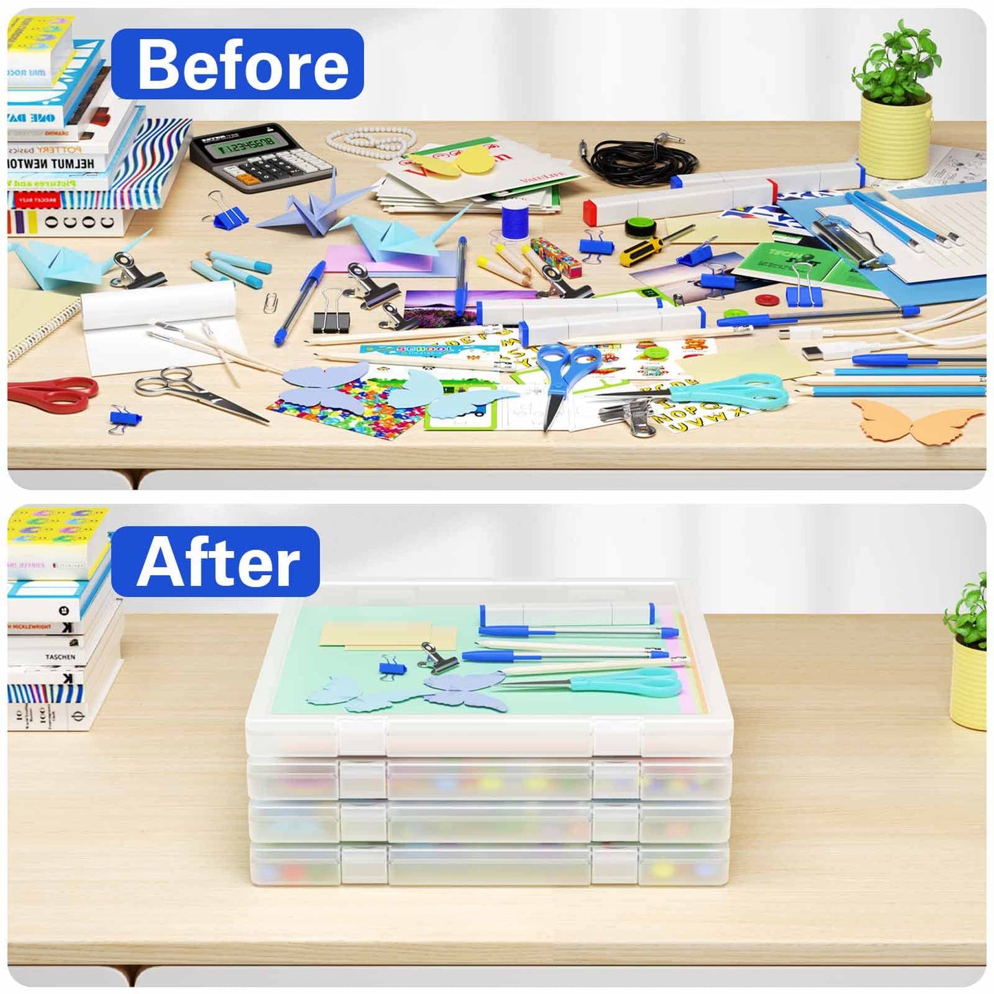 Denkee 12 x 12 Paper Storage, 4 Pack Scrapbook Paper Organizer Storage, Craft Organizers Box, Portable Storage Containers for Board Game, Craft, Art Supplies