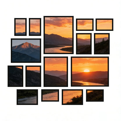 Scholartree 16 Pack Picture Frames Collage Wall Decor for Mounting or Tabletop Display, Picture Frame Set for Family, Multi Sizes Including 2pcs 11 x 14, 2pcs 8 x 10, 6pcs 5 x 7, 6pcs 4 x 6, Picture Frames Collage Black