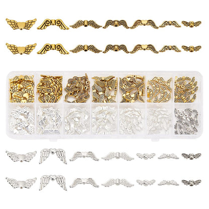 PH PandaHall 173pcs Wing Charms Metal Angel Wings Pendant Alloy Fairy Wing Beads Tibetan Style Metal Vintage Charms for DIY Jewelry Making Supplies Arts Crafts Necklace Bracelet, Silver/Gold