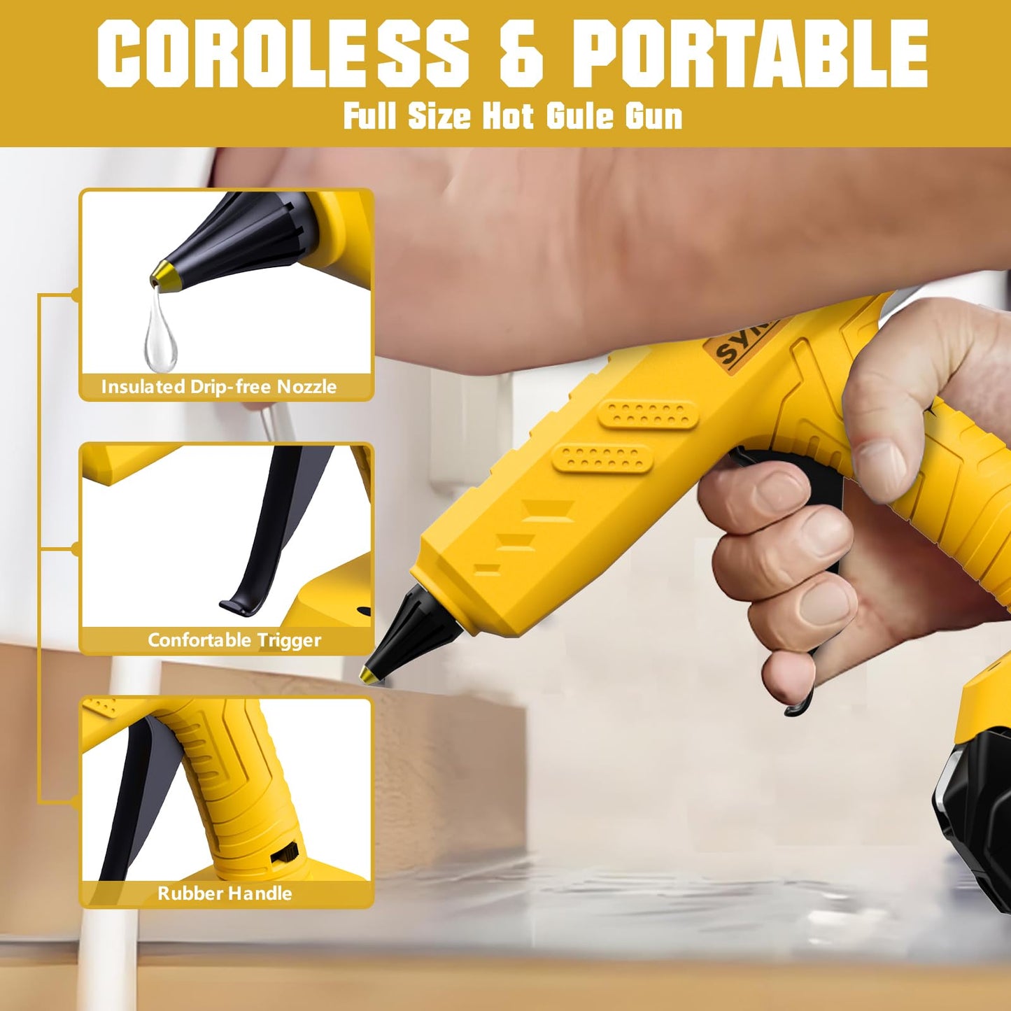 60W Cordless Hot Glue Gun for DeWalt 20V MAX Battery(Battery Not Included),Wireless Power Glue Gun Full Size with 30pcs Glue Sticks for Art DIY Craft Home Repair School (Tool Only)