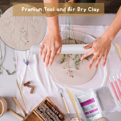 HAWERSI Air Dry Clay Kit for Adults,66 Pcs Beginners Pottery Kit Includes 4.4Lbs Air Dry Clay,Tools, Paints,Brushes,Gloss Varnish,Sand Papers,Non-Stick Rolling Pin,Storage Bag,Christmas Gift