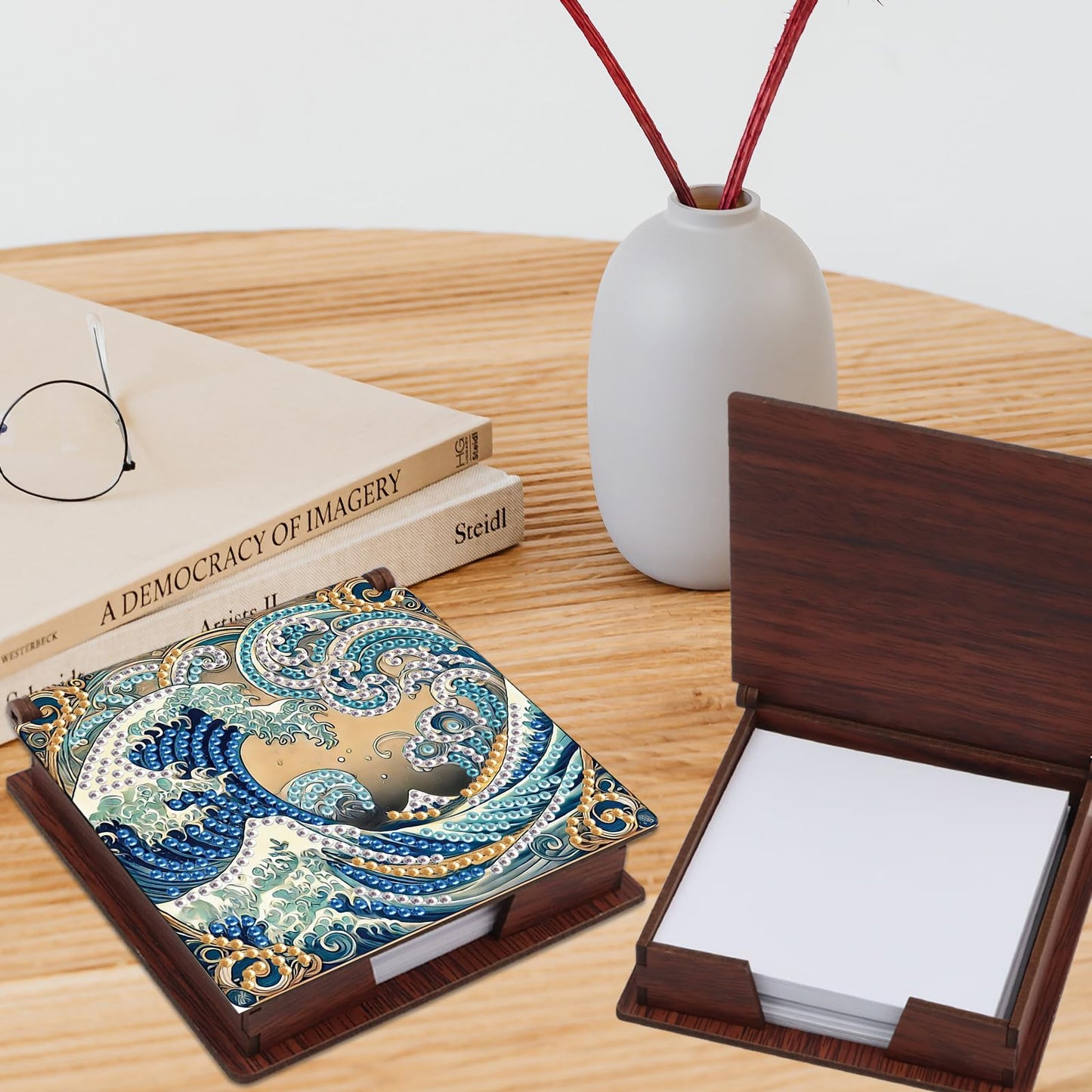 JISHSHAY Diamond Painting Note Box Sea Wave Diamond Art Sticky Note Holder Gem Art Notecard Box Gem Painting Mosaic Kits for Adults Embroidery Kit Memo Pad Holder, Contains 160 Sheets of Paper