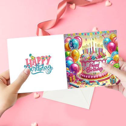 KJMYYXGS 12 Pcs Birthday Diamond Painting Art Greeting Cards Cake Rose Square Drill Greeting Cards Diamond Painting Kits for Adults DIY (Birthday)