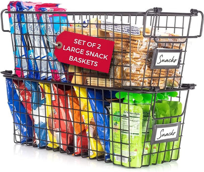 Granrosi Large Stackable Wire Baskets for Organizing, Set of 2 Snack & Chips Organizer for Pantry, Bronze Wire Baskets