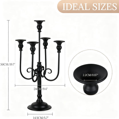 LANLONG Candelabra Centerpieces for Tables, 2Pcs Metal Tall Candle Holder for Taper Candles, 5 Arm Candlestick Holder for Wedding Centerpiece Decor Party Event Reception Decoration，Black,19.7in-2pcs