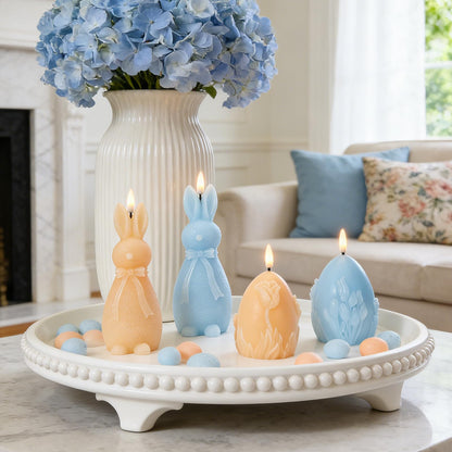 WDS WONDROUS Easter Flameless Candles Set of 4, LED Bunny & Egg Candles with Floral Embossed Design, Blue & Orange Battery Operated Candle for Home Decor, Gift for Women, Mom, Easter Decor