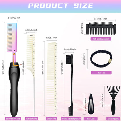 Electric Hot Comb Hair Straightener Heat Pressing Comb Curling Flat Iron Curler Hair Straightener Brush for Natural Black,Anti-Scald Beard Straightening Electric Press Comb