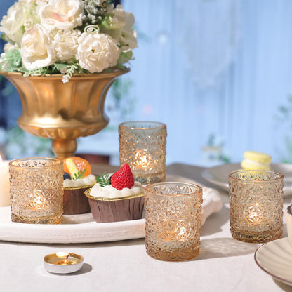 Lanttu 12 Pack Gold Votive Candle Holders, Flower Tea Lights Candles Holders for Wedding Table Centerpieces, Birthday Parties, Anniversary, Bridal Shower and Holiday Decorations