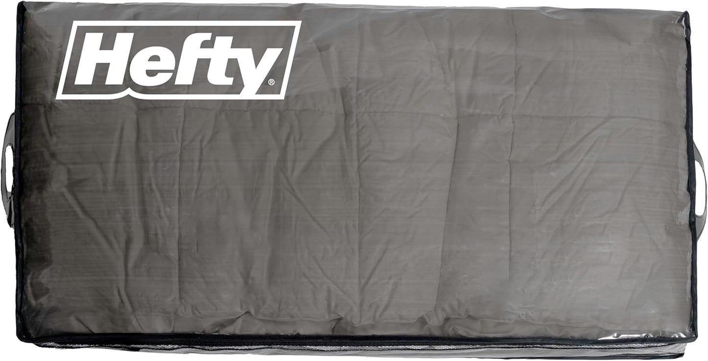 Hefty Underbed Flexible Tote with Breathable Mesh, Double Zip Closure, 39x20x6 inches, 2 Handles for Seasonal Apparel