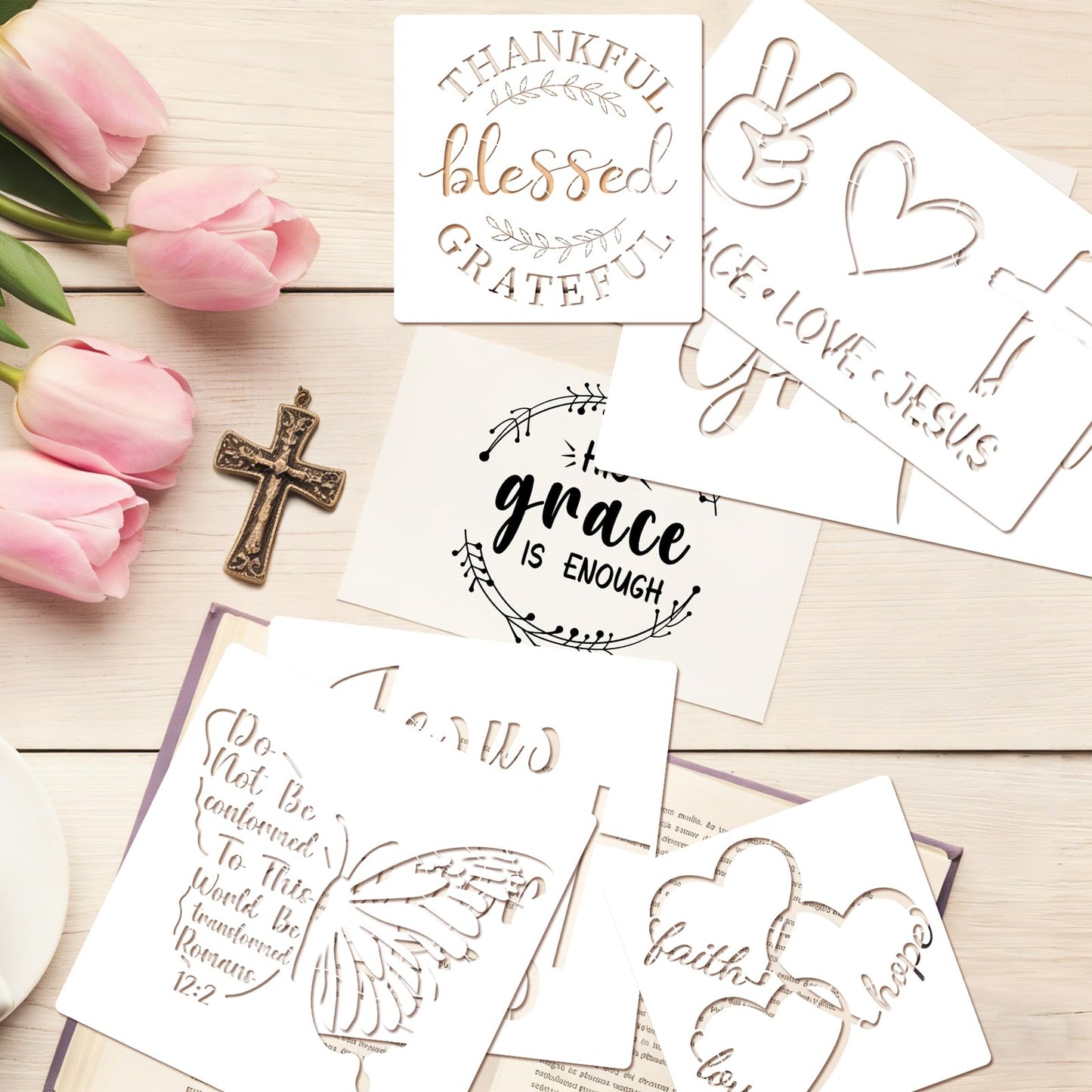 ZCPTZ 21 Pcs Christian Stencils for Painting Reusable Bible Cross Faith Stencils Crafts for DIY Drawing, Walls, Wood Signs, Window, Fabric Home Decorations
