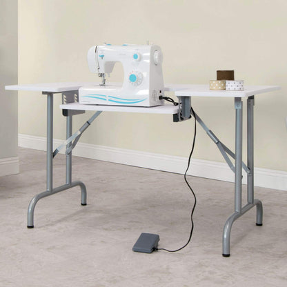 Studio Designs Folding Multipurpose Sewing & Craft Table w/ Machine Shelf, White