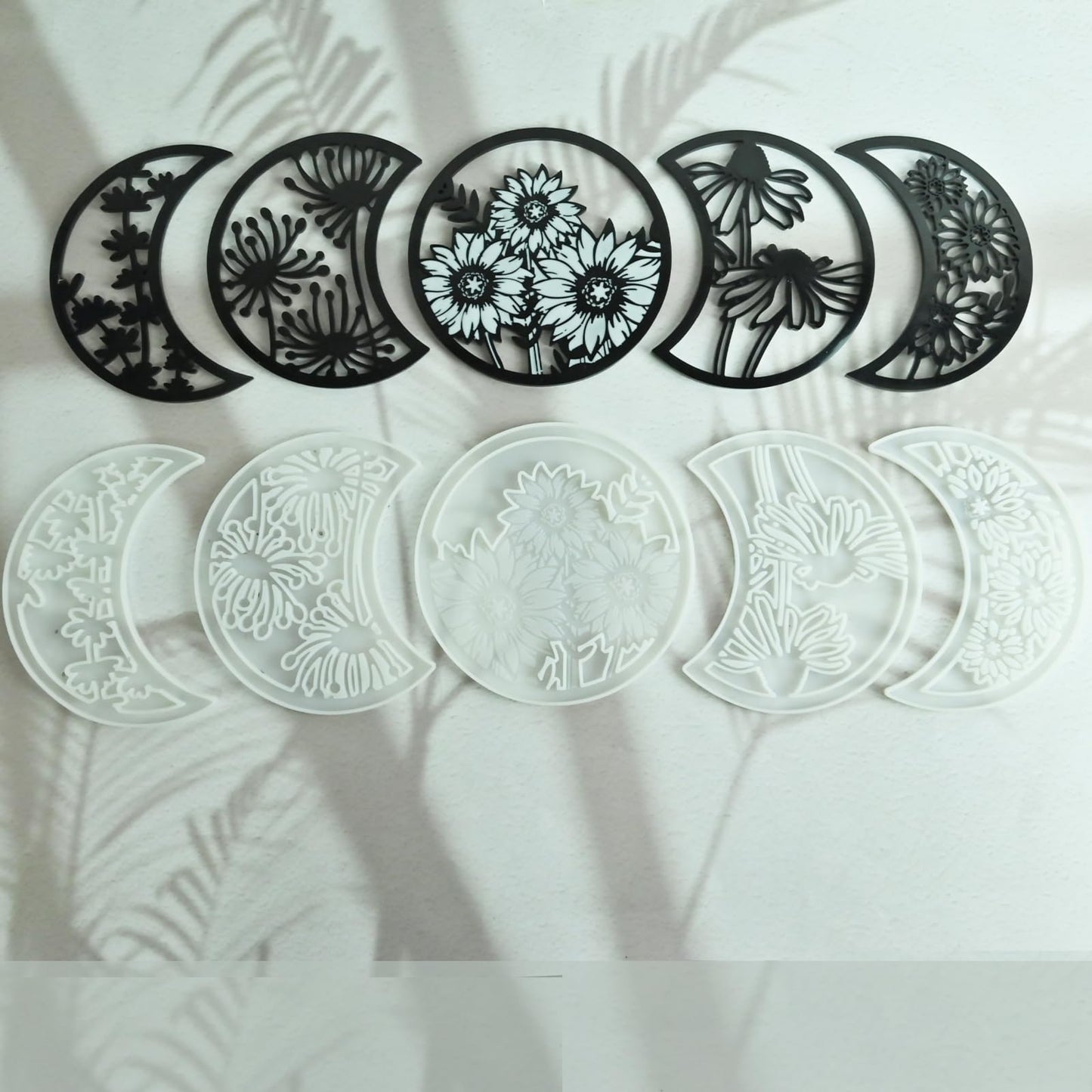 Moon Phase Wall Art Set, 5-Piece Floral Resin Molds, Decorative Silicone Casting Molds for Home Decor, Moon Phase Epoxy Resin Silicone Molds