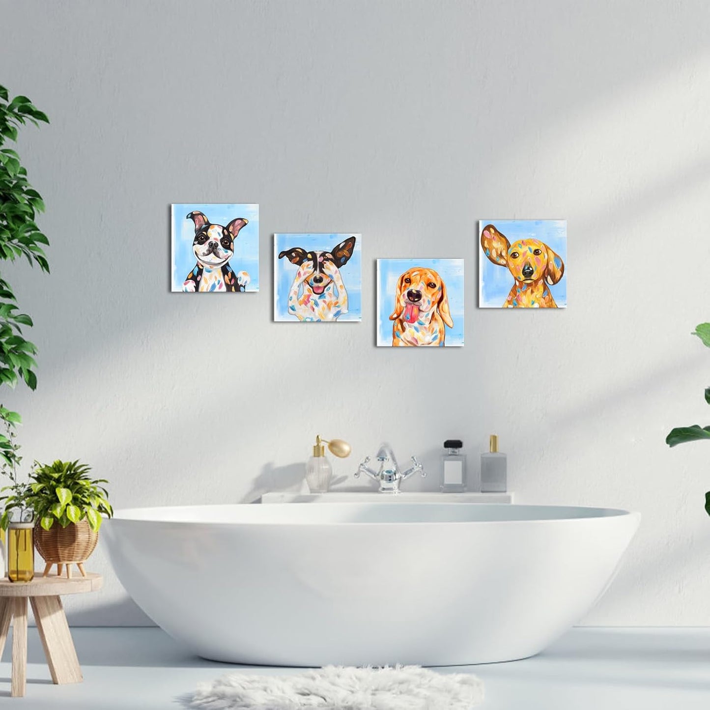 12x12inchx 4 KLVOS Abstract Puppy Artwork Dog Painting Funny Animal Pictures Wall Decor Print on Canvas Gallery Wrapped