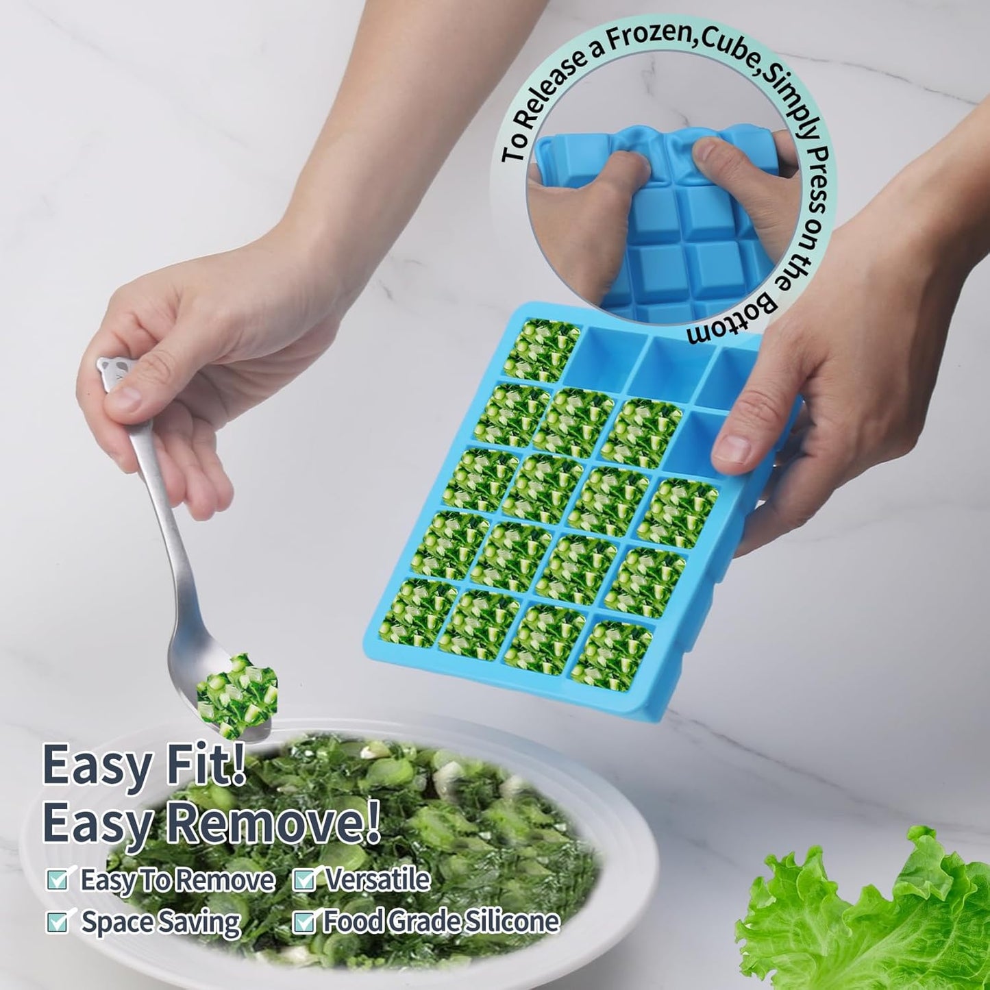 1 2 Pack) Tbsp Silicone Freezer Molds - Perfect for Storing Garlic, Herbs, Ginger, Pesto, Tomato Paste, Lemon
