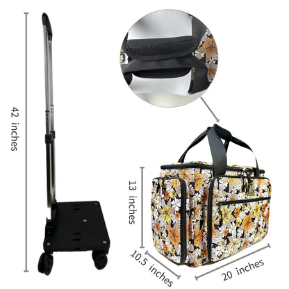 BatlFrist Rolling Sewing Machine Bag with Five 360-Degree Rotating Wheels,Sewing Machine Carrying Case Fits for Most Standard Sewing Machines,YKK zipper,Hard Bottom Pad (Floral)