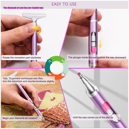 benote Diamond Art Painting Pen Refillable Wax Pen for Diamond Art Kit Accessories Self-Stick Drill Pens with Metal Correction Plate for 5D Craft DIY Nail - B18