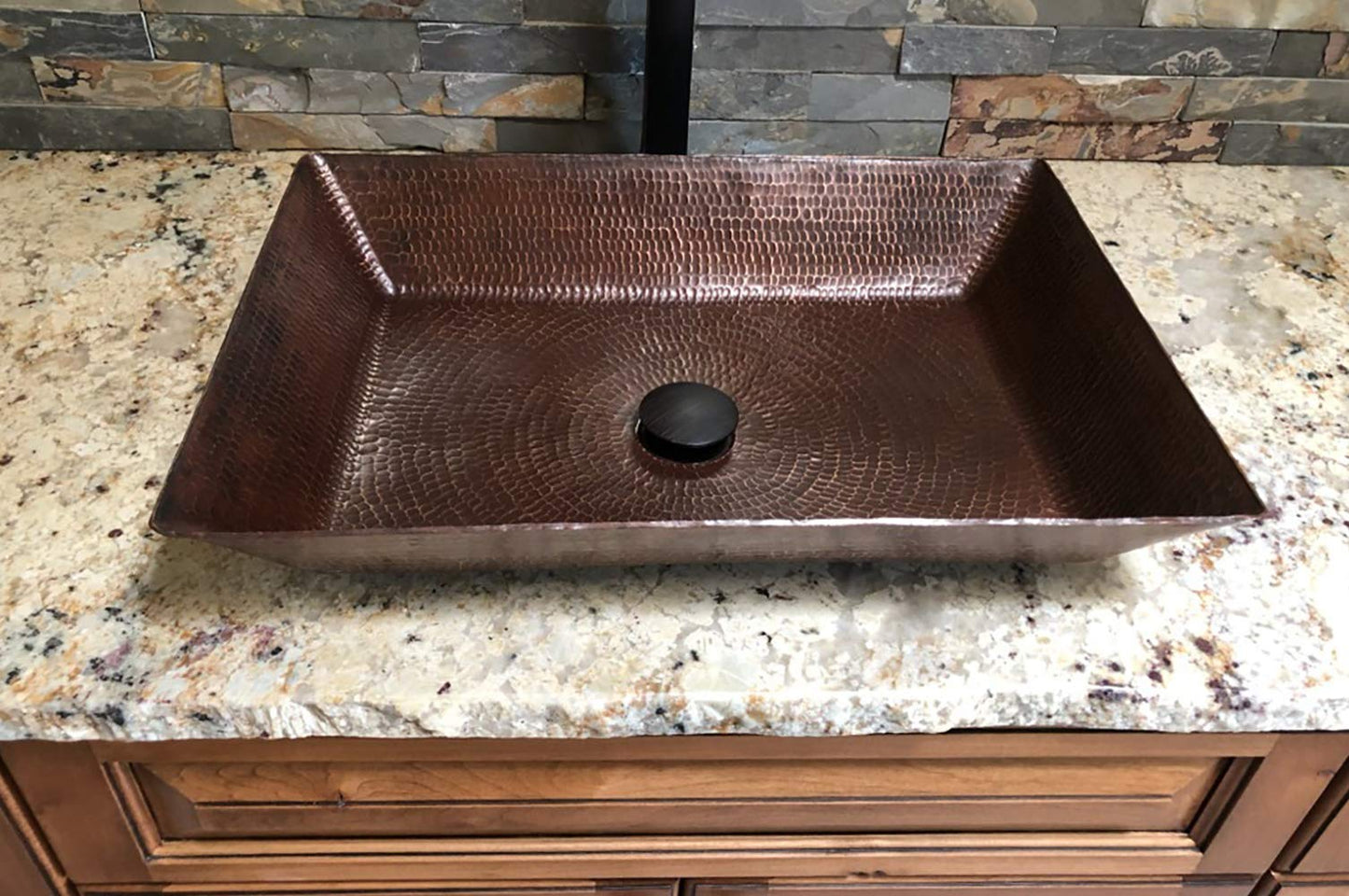 Premier Copper Products Rectangle 20 in. Hammered Copper Vessel Sink in Oil Rubbed Bronze VREC2014DB