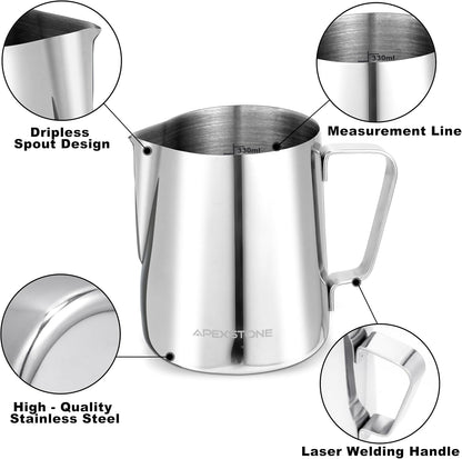 Apexstone 12 oz Coffee Steaming Pitcher, Espresso Milk Frothing Cup, 12 oz/350 ml