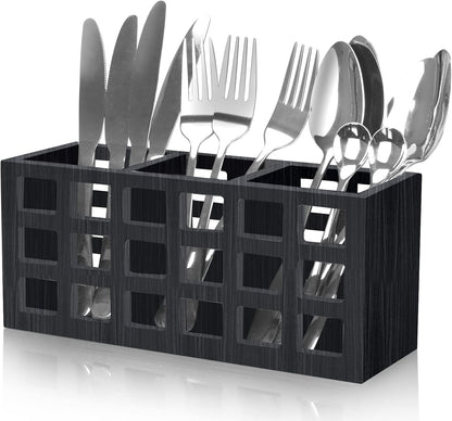 Ayiaren Farmhouse Wooden Silverware Utensil Caddy, Cutlery Holder Organizer for Kitchen Countertop and Table