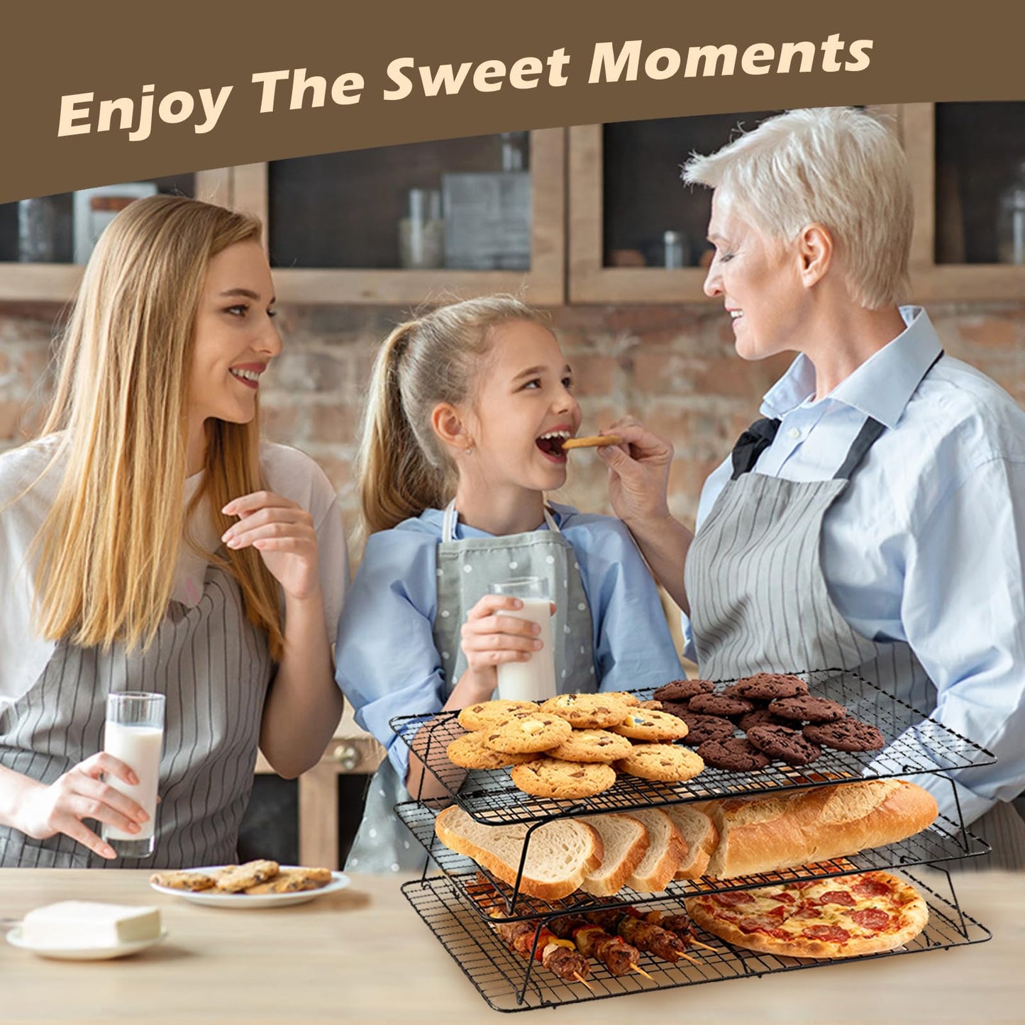 Pleafind 3 PCS Stackable Cooling Rack -16 x 10 Inch Wire Rack, Heavy Duty Stainless Steel Baking Racks, Cooling Racks for Cooking and Baking Cookie Pizza Cake, Oven and Dishwasher Safe