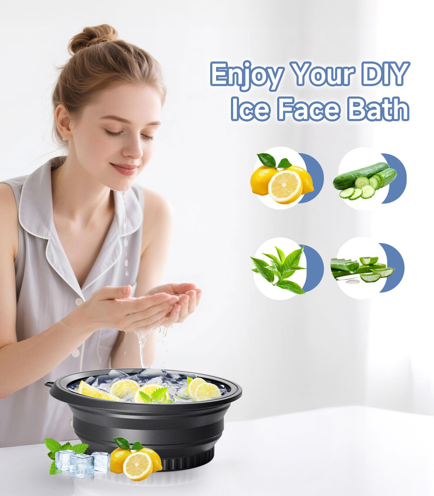 Face Bowl for Ice with Built-in Ice Tray – Collapsible Silicone Facial Ice Bath Bowl for Cold Plunge Therapy, Skin Tightening & Acne Relief – Portable Spa Tool for Home & Travel(Black)