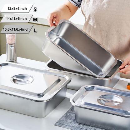 Skiennix 4-Piece Extra Deep Lasagna Pan Set - 11.6x15.6 Inch Nonstick Stainless Steel with Lid | 9.2QT Capacity