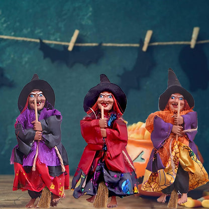 BravOne 3 PCS Halloween Hanging Witches Decorations, 8" Halloween Witches Ornaments Flying Witches Figures on Broom Halloween Outdoor Indoor Decorations Haunted House Hanging Props Party Decor (#A)