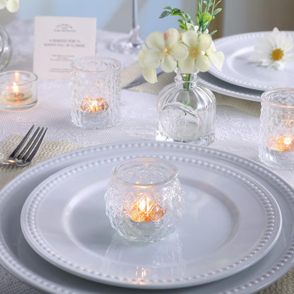 DARJEN Clear Votive Candle Holders Set of 36- Round Glass Candle Holders Bulk for Tea Light Candle, Embossed Candle Votives for Wedding Centerpiece, Various Parties & Home Decor