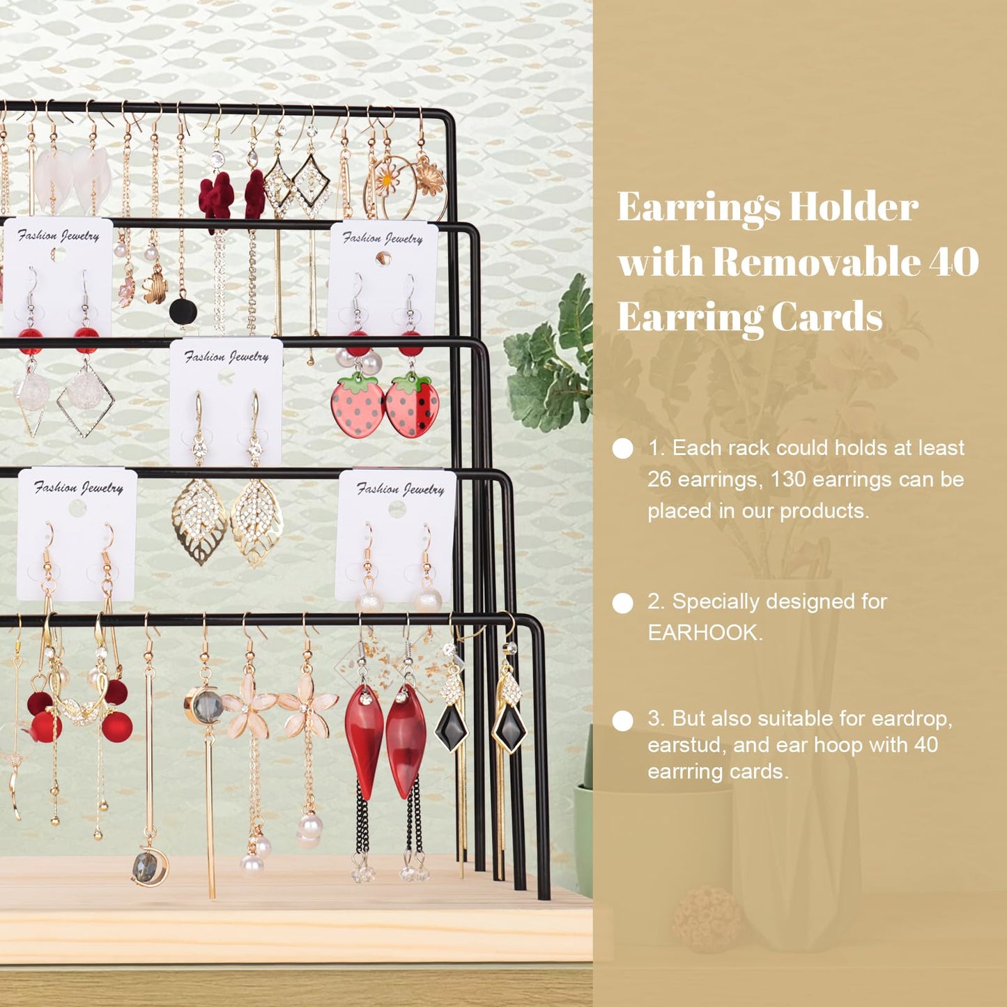 shidaishiye Earring Display Stand for Selling, Earring Rack Display Holder with 40 Earring Cards, 5 Tiers Jewelry Display for Vendors