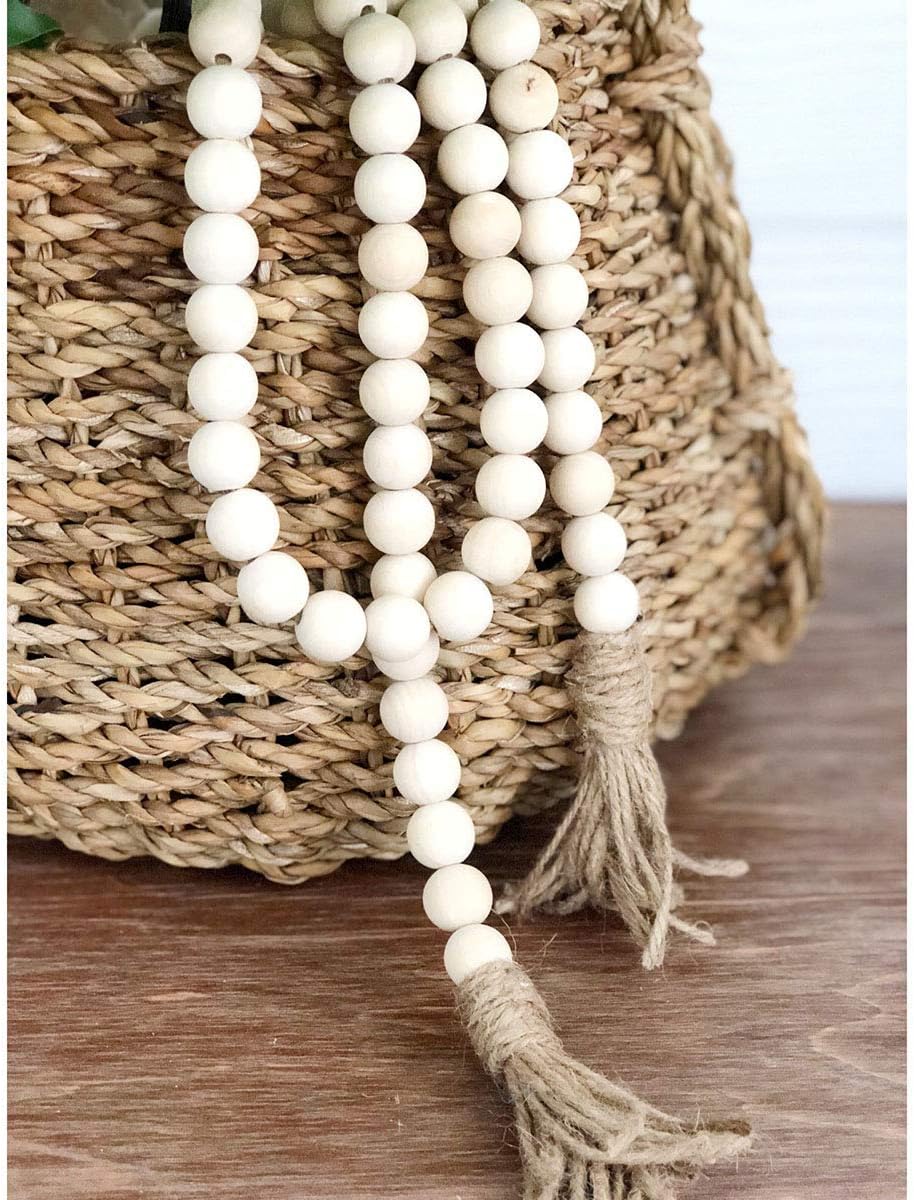 PINSUKO Natural Wood Bead Garland Set with Tassels, Farmhouse Beads, 57 Inches