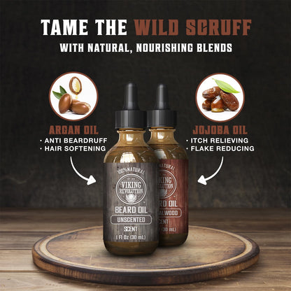 Viking Revolution Sandalwood Beard Oil for Men - Natural Mens Beard Oil with Argan Oil and Jojoba Oil - Beard Softener, Strengthens and Moisturizes - Beard Conditioner for Men (Sandalwood, 1 Pack)