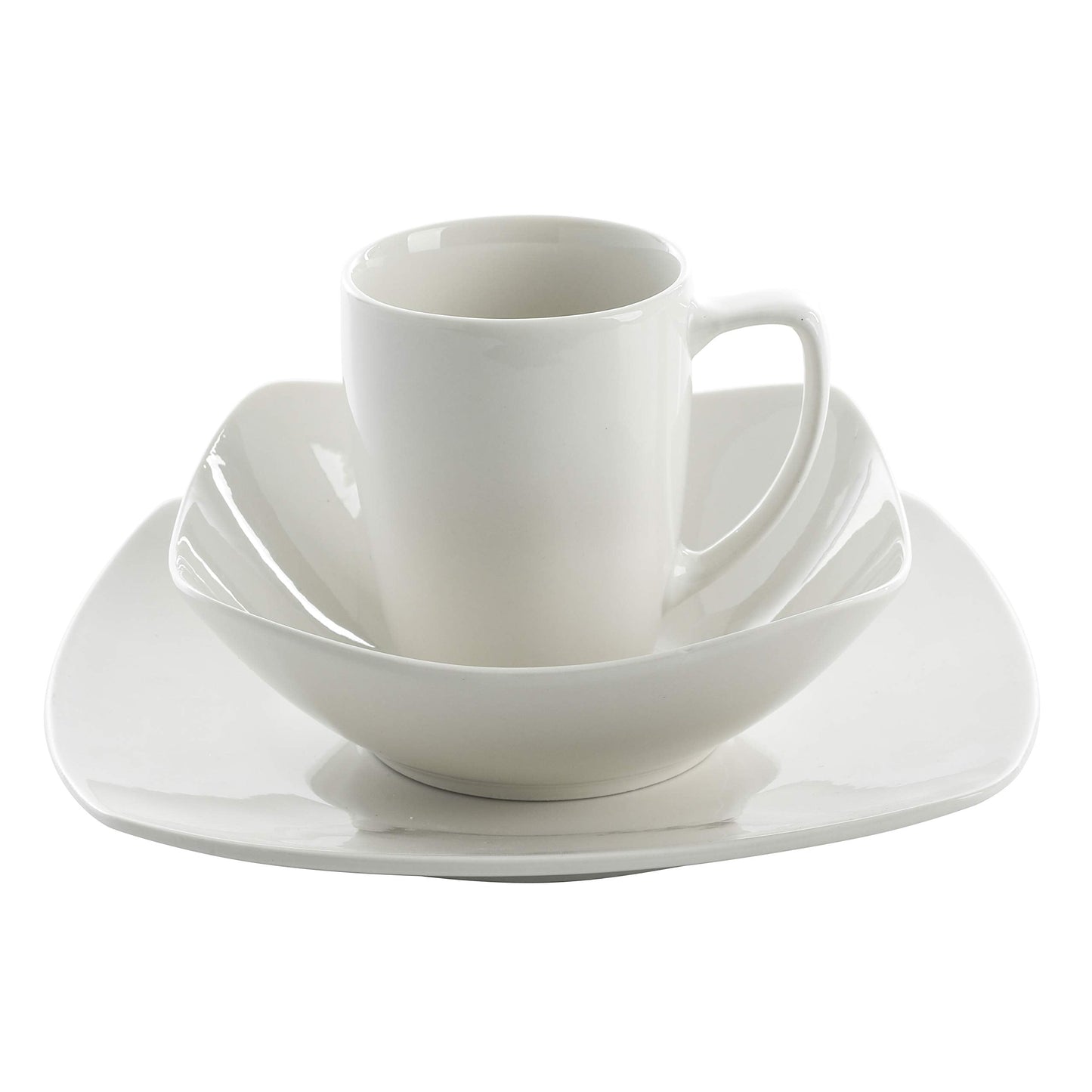 Gibson Home Amelia Court Porcelain Chip and Scratch Resistant Dinnerware set, Service for 4 (12pcs), White (Soft Square)