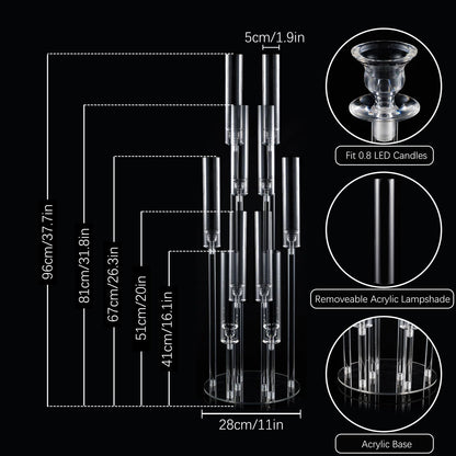 10Pcs Acrylic Candelabra Centerpiece,10 Arm Floor Candelabras for Wedding Clear Candle Centerpieces with Acrylic Shade Pillar Taper Candlestick for Tables Dinner Party