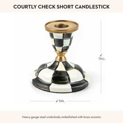 MACKENZIE-CHILDS Short Candlestick, Cute Candle-Holder Decor, Black-and-White Courtly Check