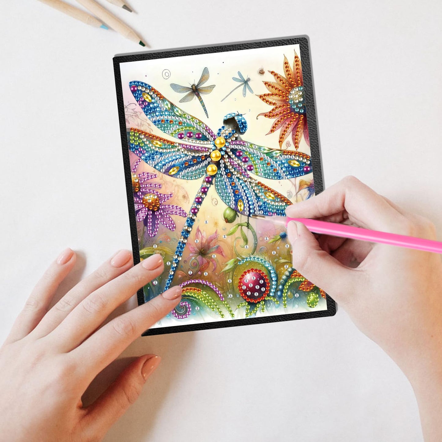 JISHSHAY Diamond Art Notebook Journal Diamond Painting Note Book Gem Art Sketchbook Gem Painting Diary Mosaic Kits for Adults Blank Notebook with Special Drills 14.5×21cm/5.7×8.26in Dragonfly