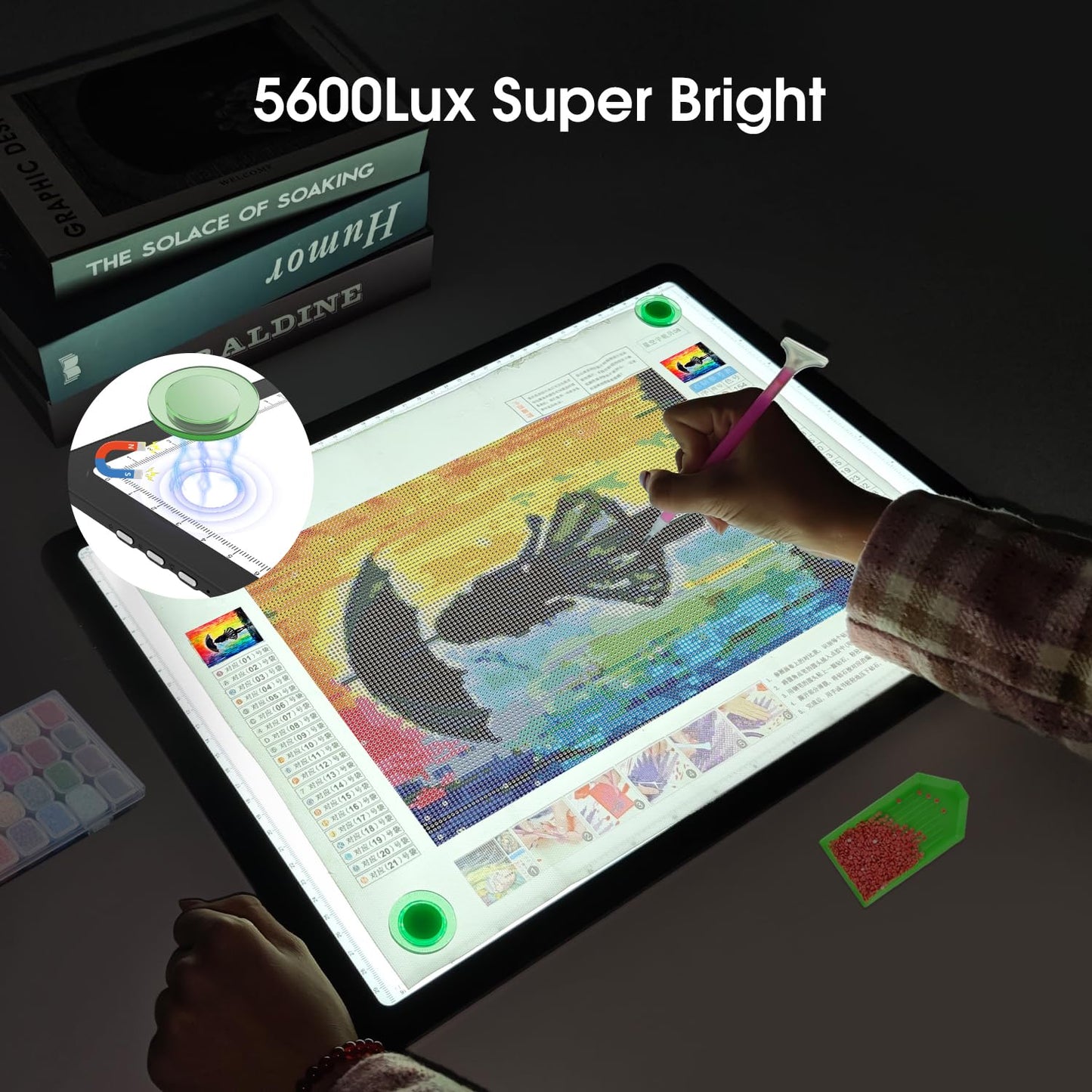 Rechargeable A3 Light Pad for Diamond Painting, High-Brightness Tracing Light Box with 6 Levels of Brightness, Side Physical Buttons & 3 Colors, Light Board for Diamond Art, Drawing, Sketching
