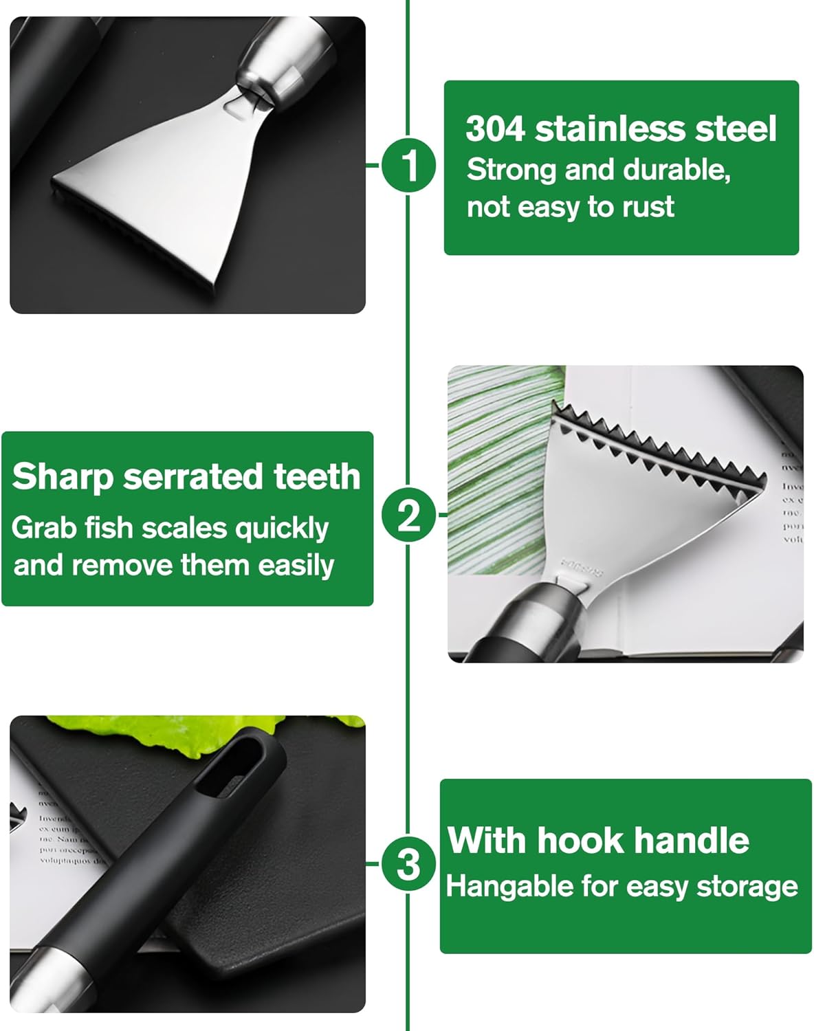 2 Pack Fish Scale Remover, 304 Stainless Steel Scraping Tool, Serrated Fish Cleaning Tools for Restaurant and Home