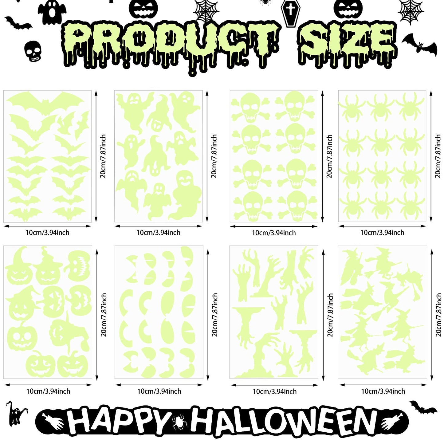 99 Pieces Halloween Glow in The Dark Stickers Halloween Luminous Window Decal Wall Stickers Ghost Bat Pumpkin Spider Eye Skeleton Night Glow Stickers Modern Removable for Halloween Theme Party