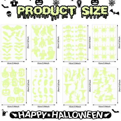 99 Pieces Halloween Glow in The Dark Stickers Halloween Luminous Window Decal Wall Stickers Ghost Bat Pumpkin Spider Eye Skeleton Night Glow Stickers Modern Removable for Halloween Theme Party