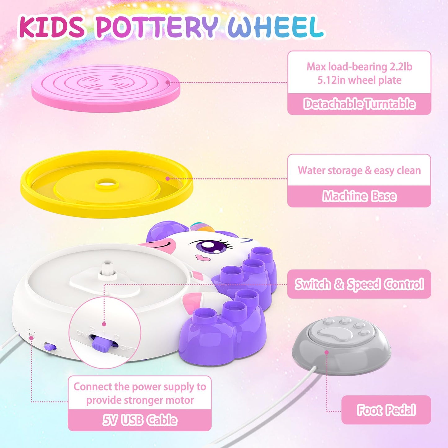 Pottery Wheel for Kids, Arts and Crafts for Kids Ages 8-12, Complete Pottery Painting Craft Kit with Clay, Art Supplies for Kids Toys Girls Birthday Christmas Gift for 6 7 8 9 10 11 12+, Purple