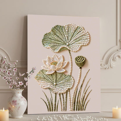 DIY Diamond Pearl Painting Kit for Adults, Flower 3D Pearl Painting Craft with Wooden Frame 40x50cm, Beginner Friendly Home Wall Decor Art, Gift for Women Men Housewarming (Lotus)