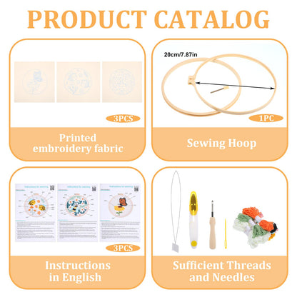 3 Pcs Punch Needle Kits, 7.87 Inch Cute Floral, Bees and Butterfly Punch Needle Kit for Adults Beginner Children Needles Punching kit with Embroidery Hoop, Instruction, Fabric, Sewing Needles, Yarns