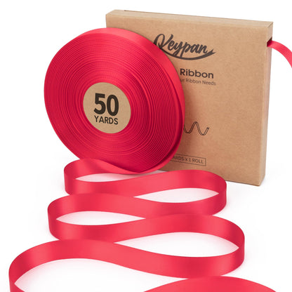 Keypan Red Satin Ribbon 5/8 Inch x 50 Yards Double-Faced Ribbons for Christmas Gift Wrapping Flower Bouquet Wedding Paper Bows Hair Invitations Crafts