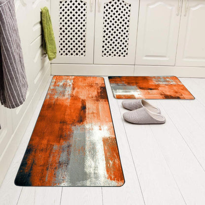 TOMWISH 2Pcs Kitchen Rugs Set, Orange Red Non-Slip Waterproof Kitchen Mats for Floor Office Dining Room