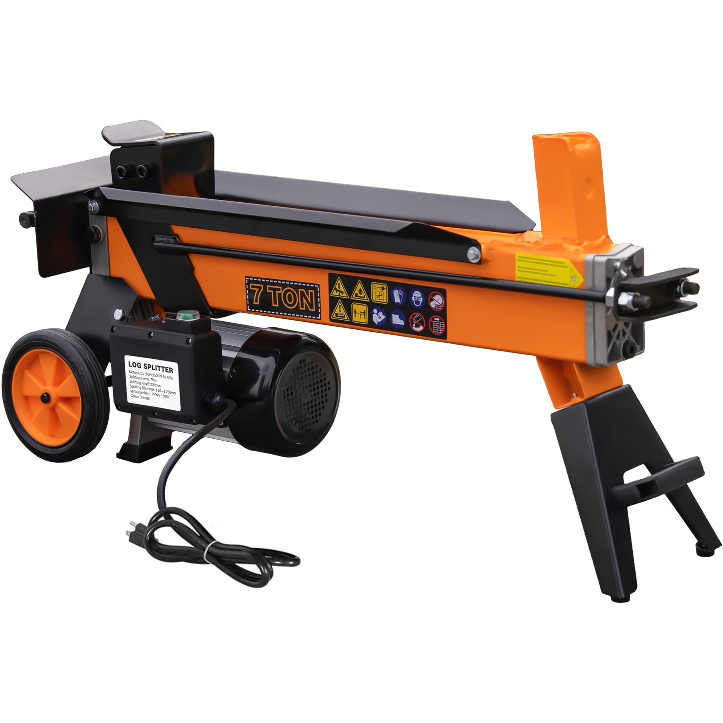 PPOLB 7 Ton Electric Wood Splitter, 15Amp Hydraulic Log Splitter, Portable Electric Log Splitter for Firewood, Compact Horizontal Wood Splitter for Backyard, Garage, Cabin - Orange