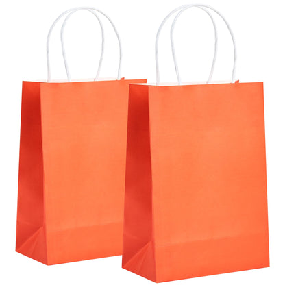 32 Pack Paper Gift Bags with Handles, 5.8"×3.2"×8.25" Party Favor Bags, Small Goodie Bags Bulk for Birthday, Crafts, Wedding, Party Supplies (Halloween Orange)