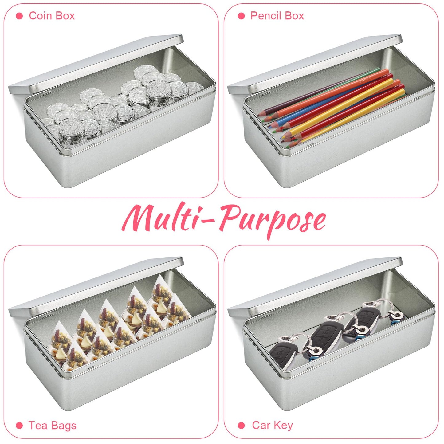 Gasuuo Metal Tin Box, 2 Pcs Empty Tin Boxes with Lids, 9.25"x4.33"x2.68" Small Rectangular Tinplate Containers for Storage, Gift Packaging, Home, Office and Workshop Organization, Silvery