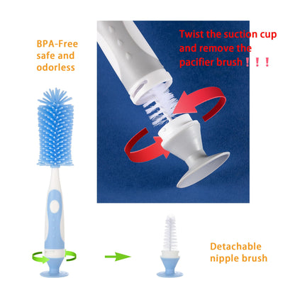 Chemimoso Multifunctional Cleaning Brush, Baby Bottle Brush, Bottle Brush Cleaner, Rotate The Suction Cup to Obtain The Small Bristle Brushes, Set X, Blue, Nylon and Nylon Brush