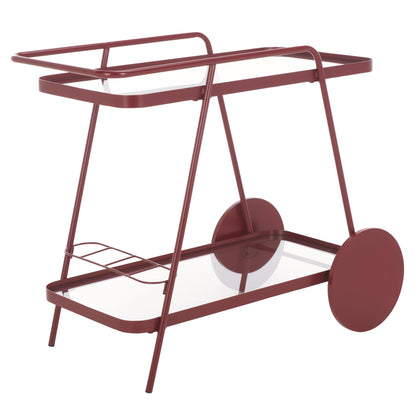 SAFAVIEH Home Collection Zunia Brick Red & Clear Glass 2-Tier Kitchen Dining Bar Cart Trolly with Wheels