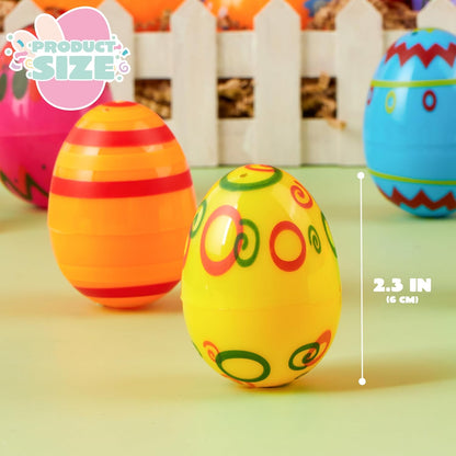24PCS 2.3" JOYIN Printed Empty Colorful Plastic Eggs Fillable, Bright Plastic Eggs Bulks for Festival Hunt, Filling